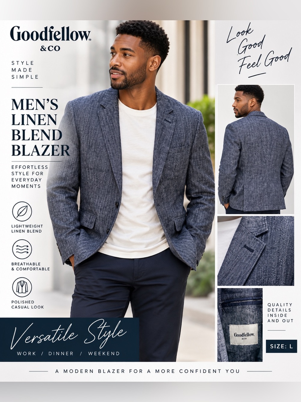 Goodfellow & Co Men's Linen Blend Blue Blazer size large